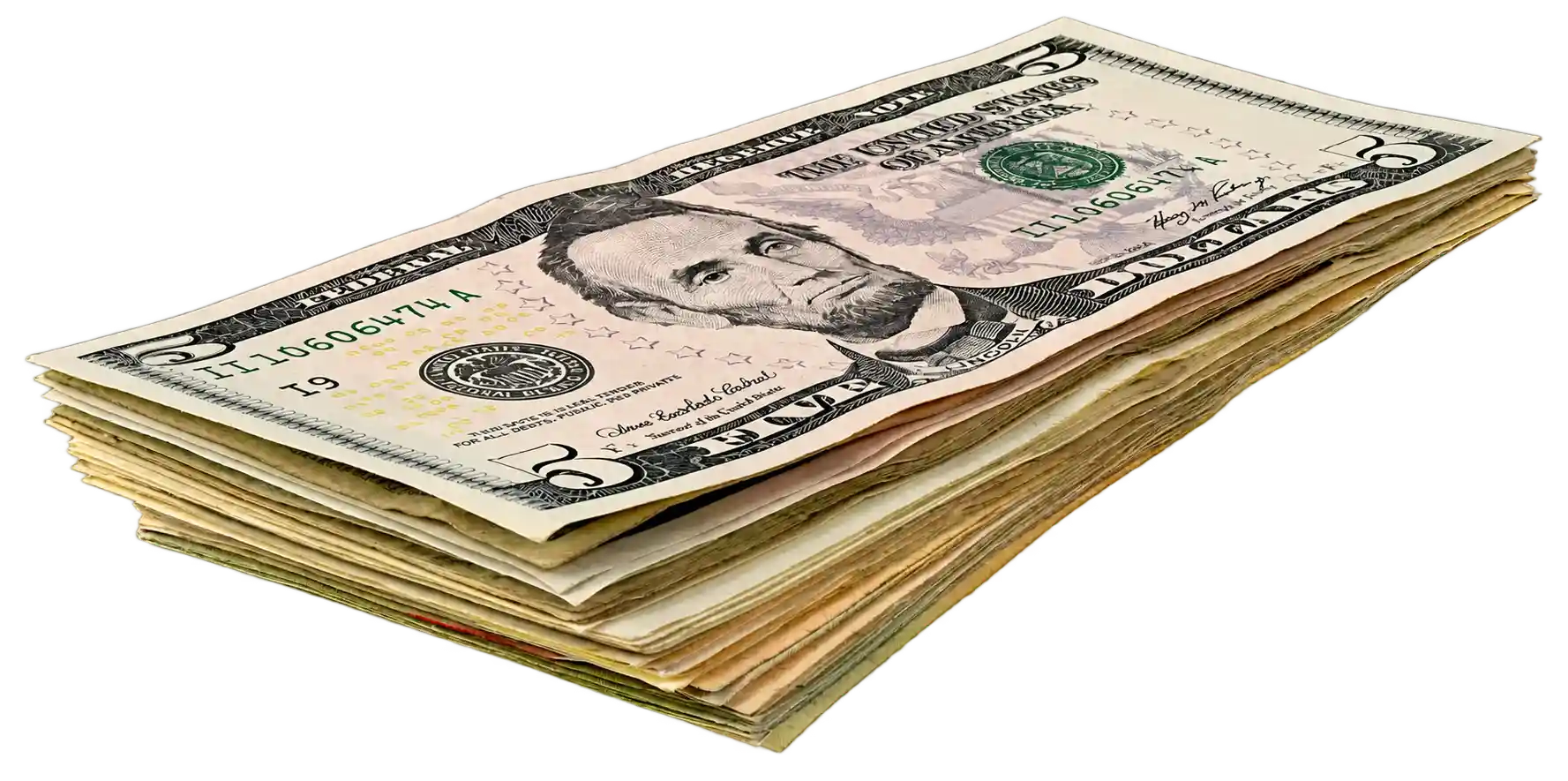 Stack of 5 dollar bills